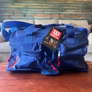 Vintage Wilson Blue Nylon Duffle Bag Gym Travel Tennis Sports Carry On Y2K NWT